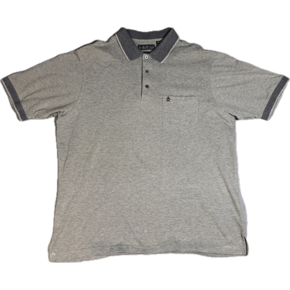 Grand‎ Slam Performance Mens XL Grey Micro Stripe Polo Shirt Pocket Penguin Logo